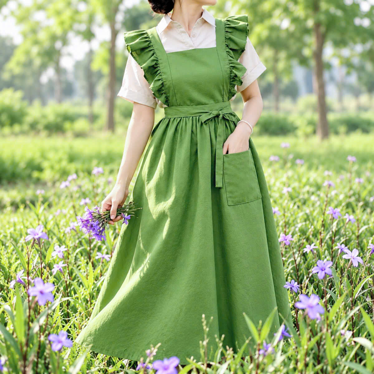 Hand-Embroidered Apron, Linen Cotton Apron
