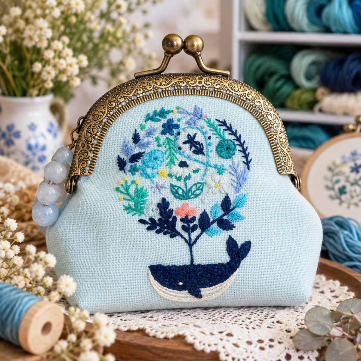 Hand-Embroidered Apron, Linen Cotton Apron